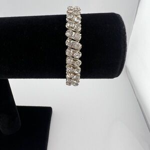 Vintage Kong Silver Toned White Rhinestone Stretch Bracelets Hong Kong